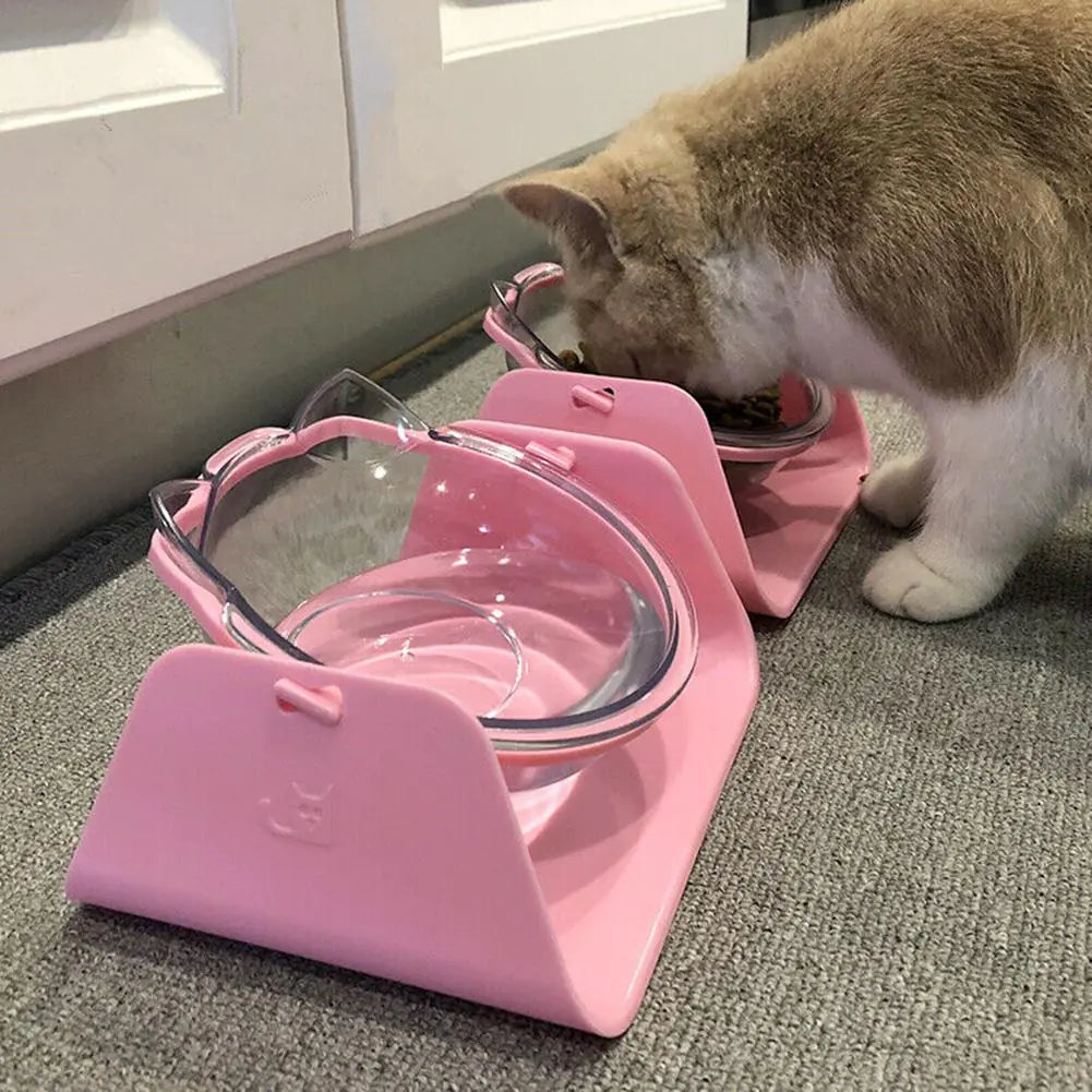 Adjustable Transparent Double Pet Bowl for Cats and Dogs