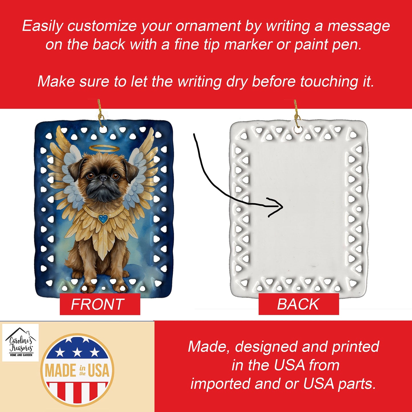 Brussels Griffon My Angel Porcelain Ornament