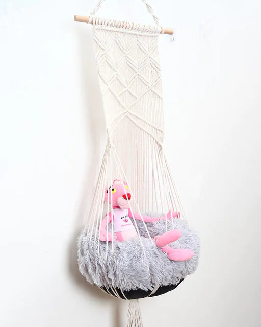 Bohemian Cat Swing Pet Bed with Handmade Lace Design